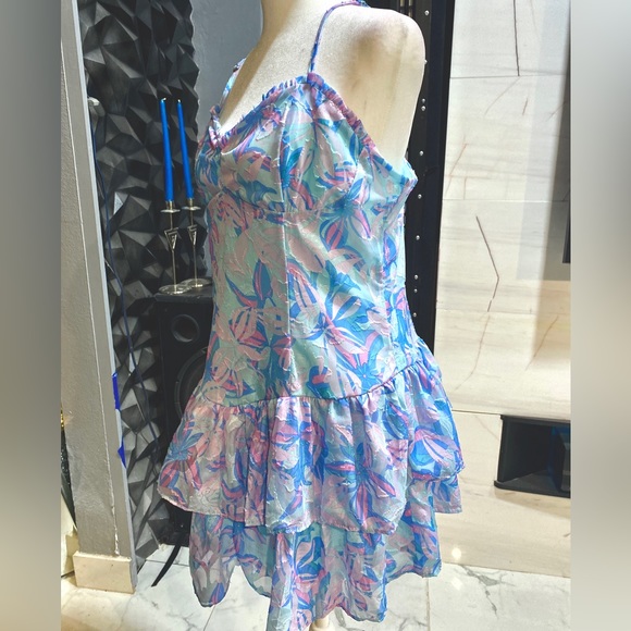 NWT WILD FABLE Women’s Blue Floral Print Sweetheart Neck Mini Dress Size:Lrg - Picture 2 of 10